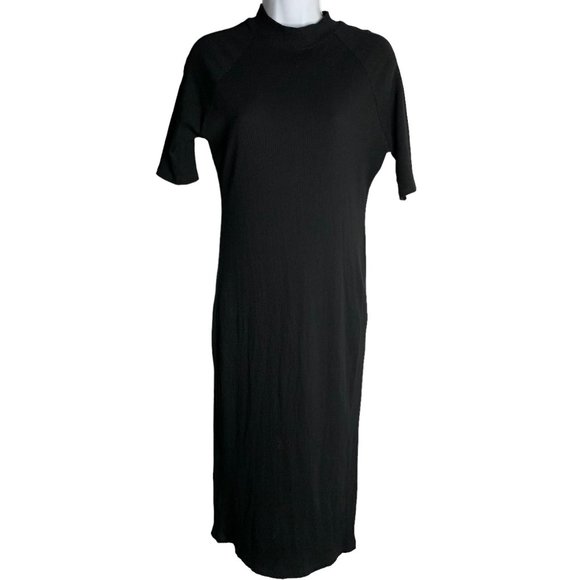Heart & Hips Open Back High Neck Maxi Dress L Black Ribbed Bodycon Short Sleeve - Picture 1 of 6